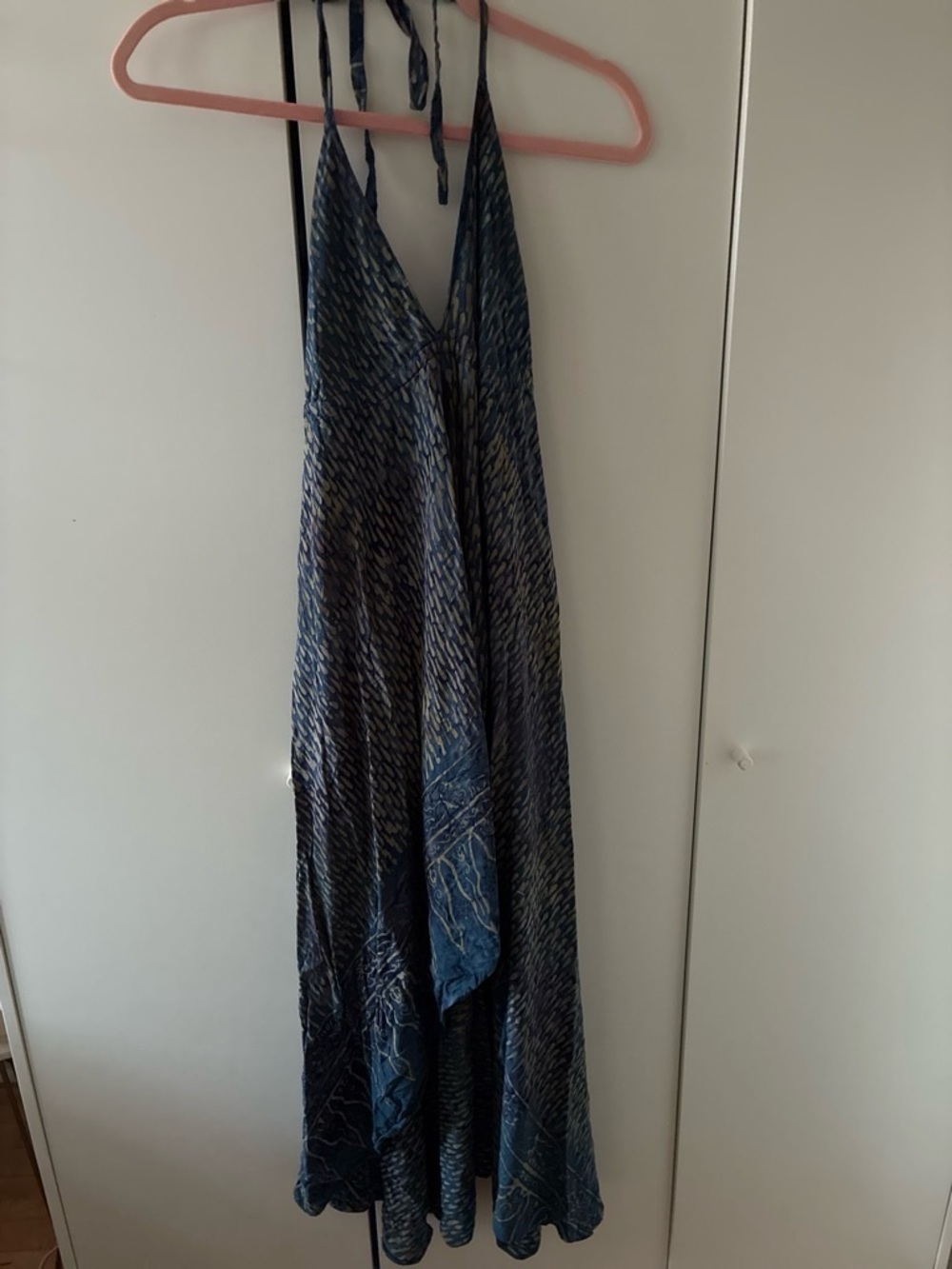 Blue Patterned Halter Maxi Dress